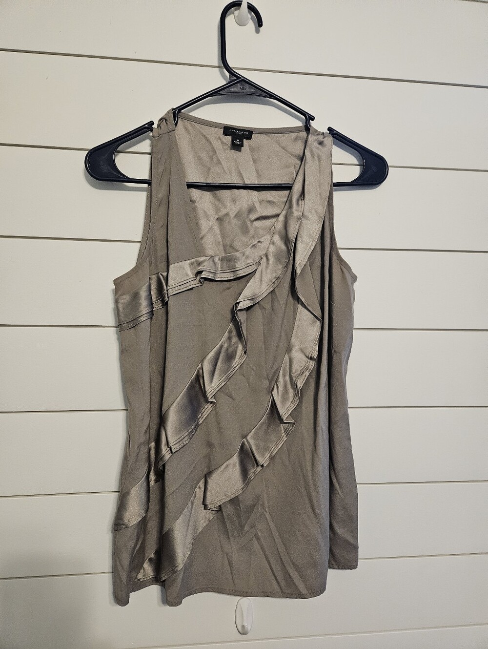 Ann Taylor Ruffle-Trim Blouse in Taupe Size M
